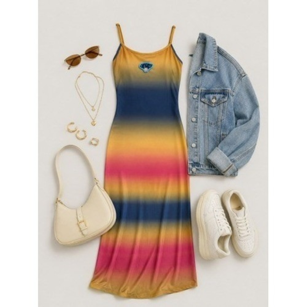 O-Mighty Ombre Sunset Maxi Dress Women's Size XS Bodycon Multicolor